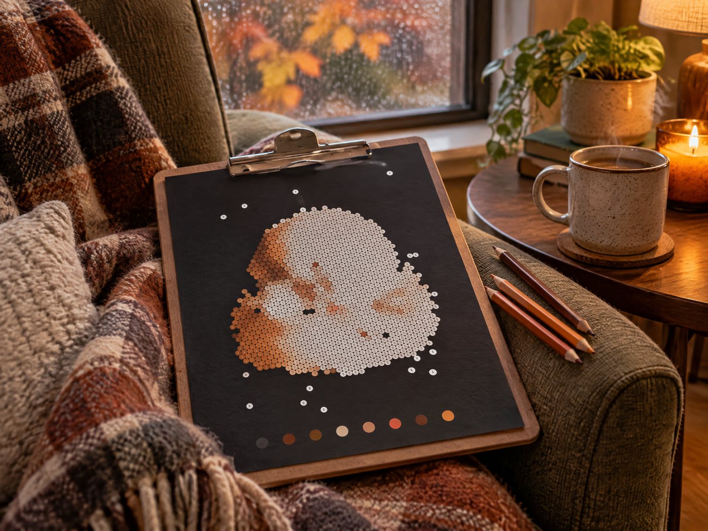 Fall coloring corner with a mystery color by number page