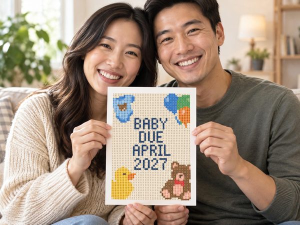 Pregnancy Announcement Coloring Page – Baby Due April 2027 Reveal