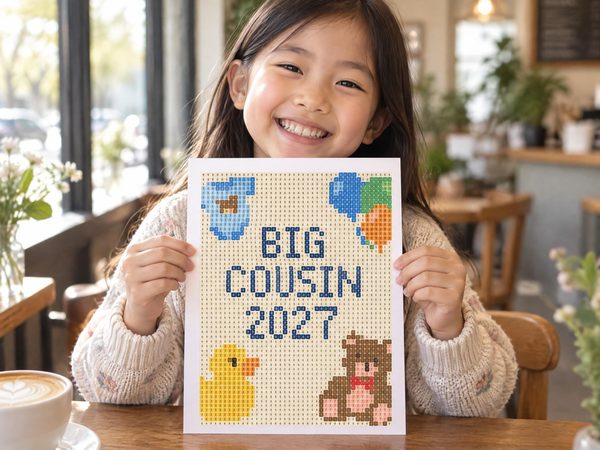 Big Cousin Announcement Coloring Page – Big Cousin 2027 Reveal for Girls