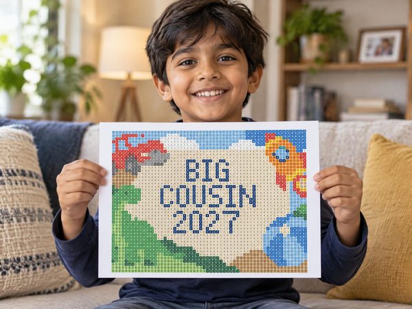 Big Cousin Announcement Coloring Page – Big Cousin 2027 Reveal for Boys