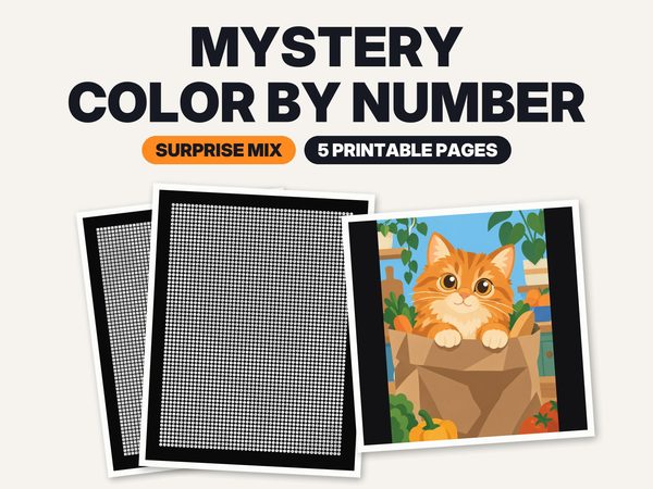 Surprise Mix 5 Mystery Color by Number – 5 Printable Pages