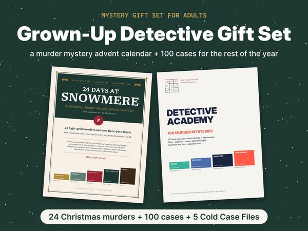 Murder Mystery Gift Set for Adults – Mystery Advent Calendar + 100 Detective Puzzles