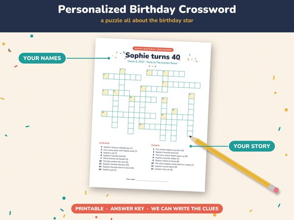 Personalized Birthday Crossword Puzzle – Custom Party Game