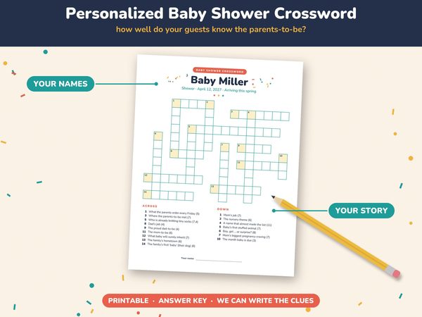 Personalized Baby Shower Crossword Puzzle – Custom Baby Shower Game About Parents to Be