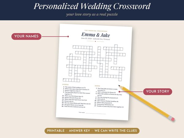 Personalized Wedding Crossword Puzzle – Custom Wedding Game for Guests