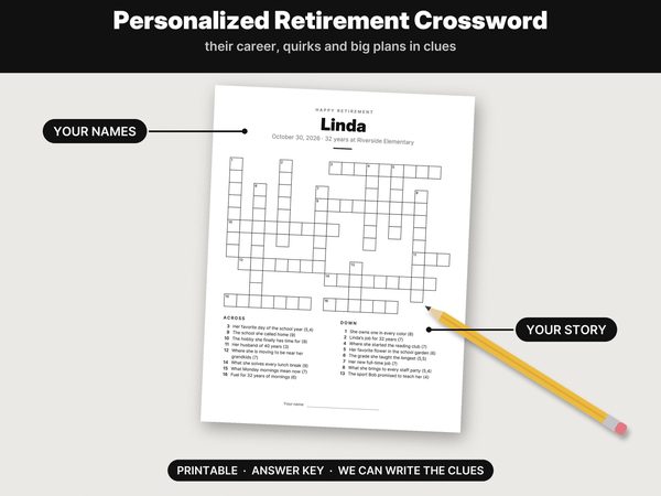 Personalized Retirement Crossword Puzzle – Custom Retirement Party Game for Coworkers