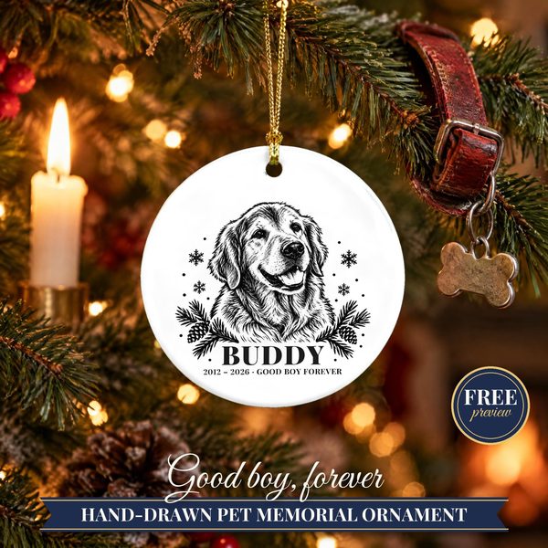 2 Sided Dog Memorial Ornament from Photo – Custom Pet Portrait