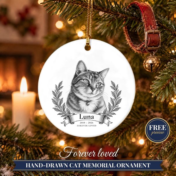 Custom Cat Memorial Ornament from Photo – Vintage Cat Portrait