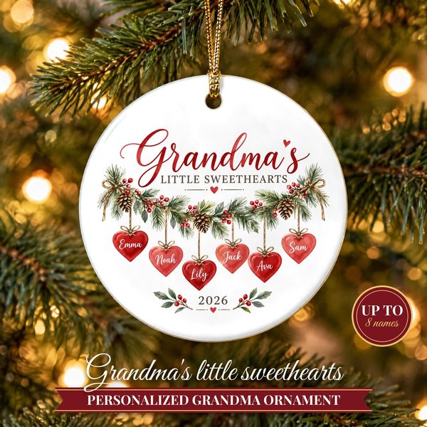Grandma Ornament 2026 with Grandkids Names – Little Sweethearts Keepsake