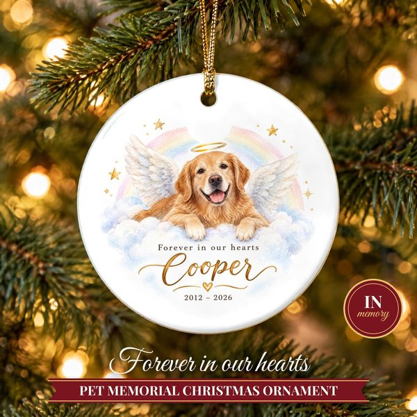 Pet Memorial Ornament – Dog Angel Rainbow Bridge Christmas Keepsake with Name