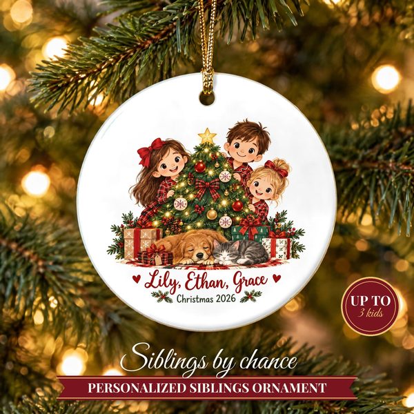 Sibling Ornament 2026 – Brother Sister Christmas Ornament with Kids Names