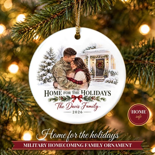 Military Ornament 2026 – Soldier Homecoming Christmas Ornament with Family Name