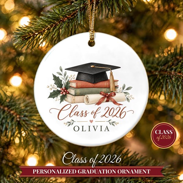 Graduation Ornament Class of 2026 – Graduate Christmas Ornament with Name