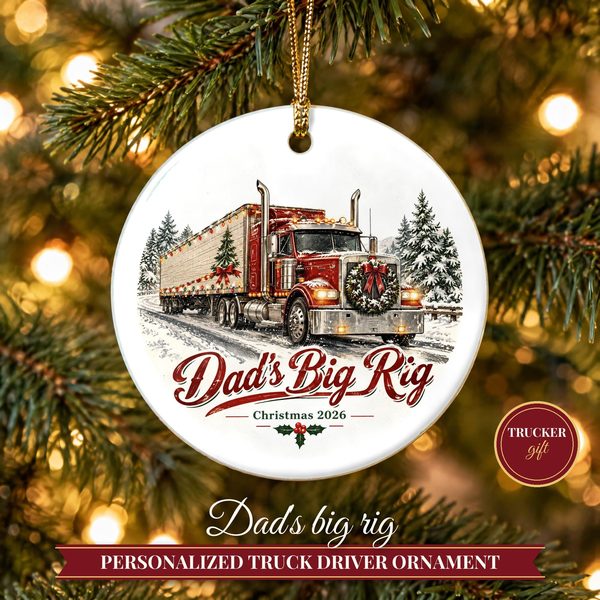 Truck Driver Ornament 2026 – Semi Truck Christmas Ornament with Name