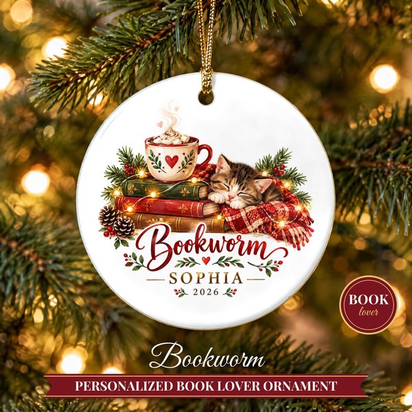 Book Lover Ornament Christmas 2026 – Bookworm Gift