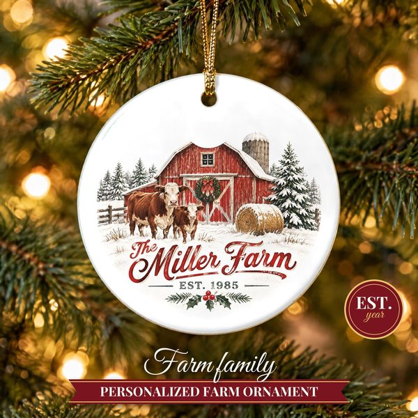 Farm Ornament Christmas 2026 – Red Barn Family Name Est Keepsake